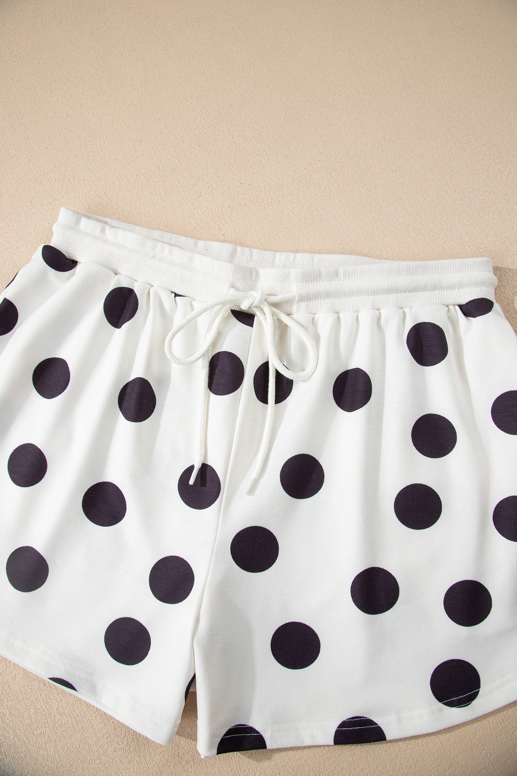 Pink Polka Dot Print Drop Shoulder Pullover Drawstring Shorts Set