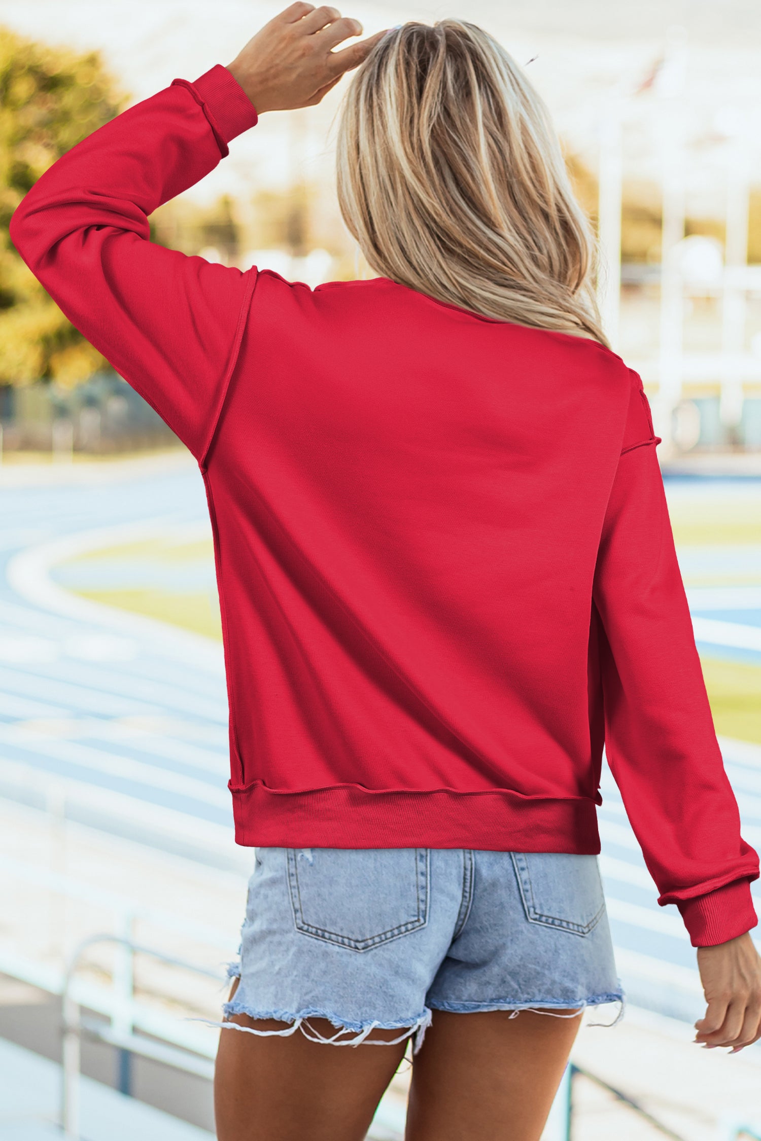 Racing Red Oversize Drop Shoulder Reversible Mock Neck Sweatshirt
