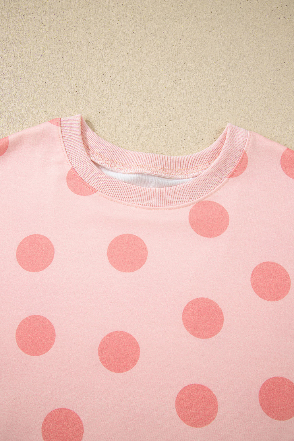 Pink Polka Dot Print Drop Shoulder Pullover Drawstring Shorts Set