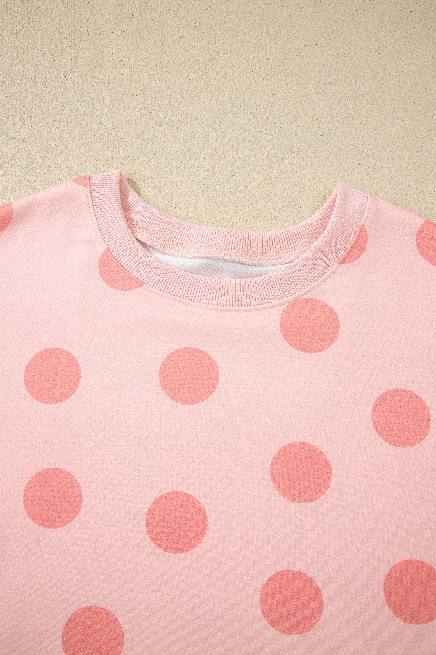 Pink Polka Dot Print Drop Shoulder Pullover Drawstring Shorts Set