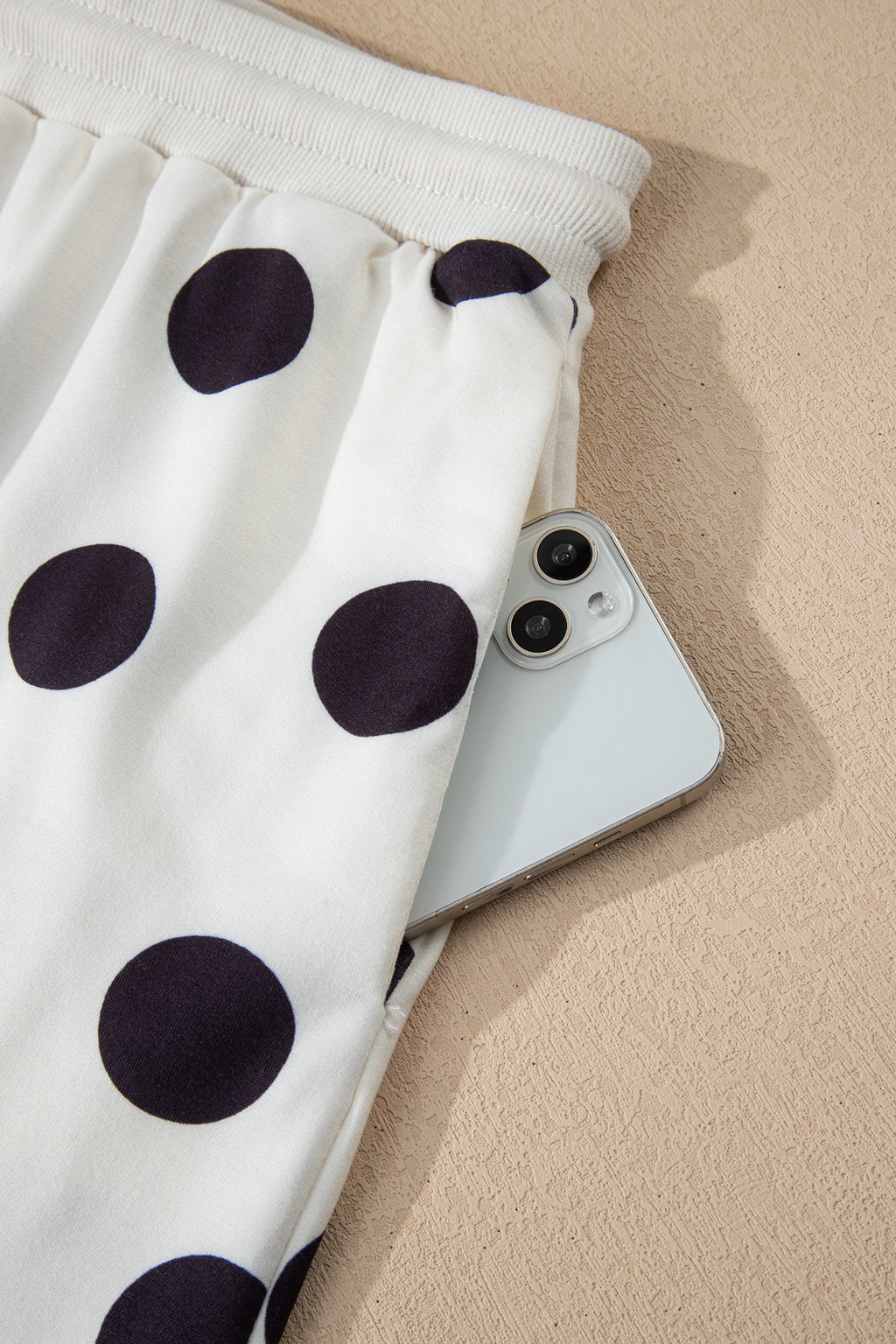 Pink Polka Dot Print Drop Shoulder Pullover Drawstring Shorts Set