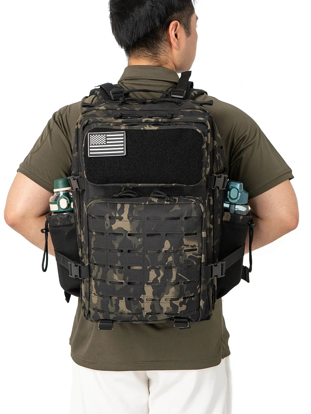 45L Men's Tactical Backpack with Double Cup Holder Hunting Backpack Outdoor Camping Gear Backpack Hiking Survival Backpack