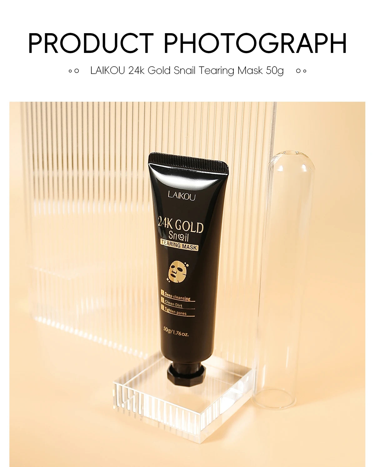 LAIKOU 24K Gold Snail Peel-Off Mask 3PCS Deep Cleansing Pore Tightening Blackhead Removal Detoxifying Facial Treatment 50g