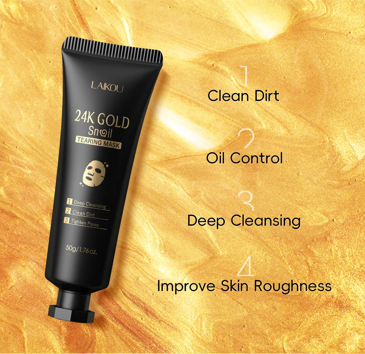 LAIKOU 24K Gold Snail Peel-Off Mask 3PCS Deep Cleansing Pore Tightening Blackhead Removal Detoxifying Facial Treatment 50g