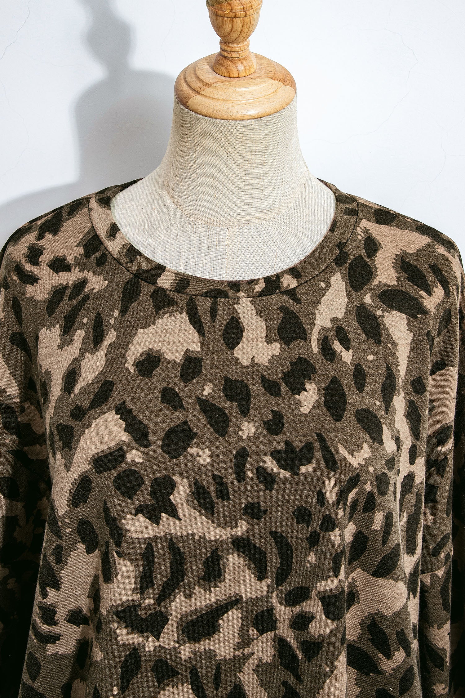 Brown Leopard Print Raw Seam Patchwork Pullover Drawstring Loose Pant Set