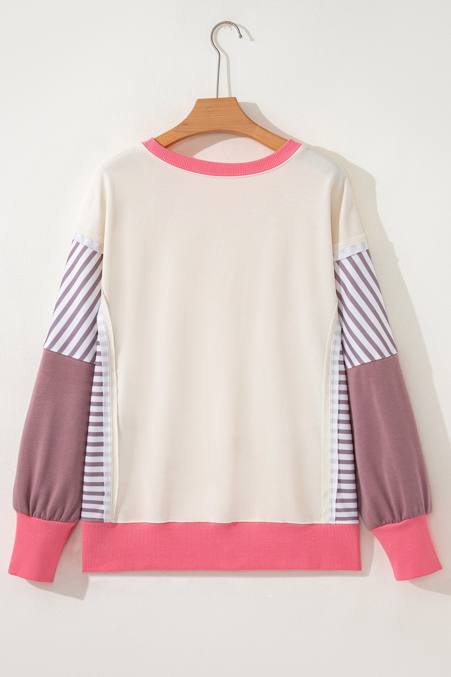 White Color Block Striped Patchwork Dolman Slit Sweatshirt