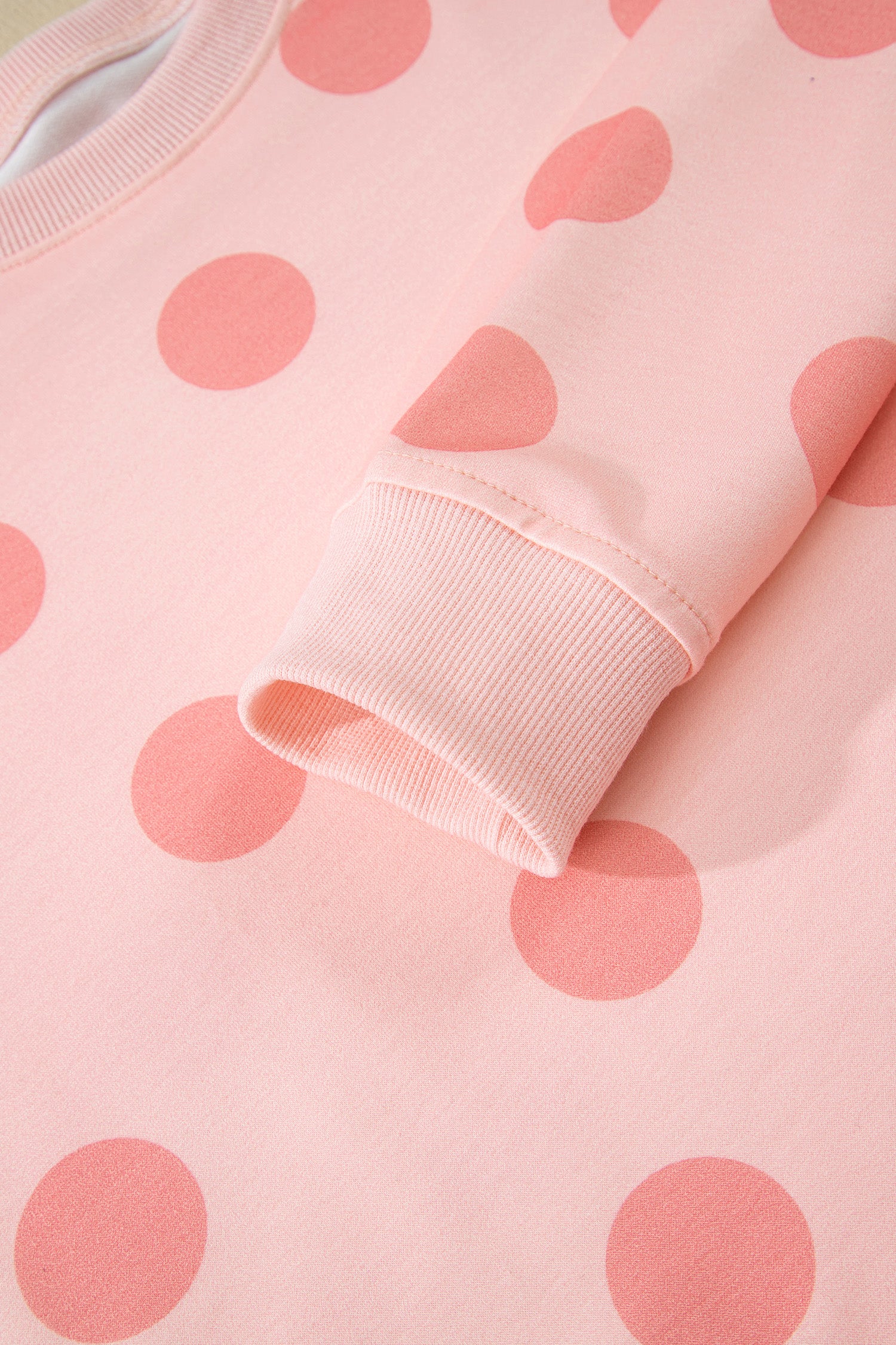 Pink Polka Dot Print Drop Shoulder Pullover Drawstring Shorts Set