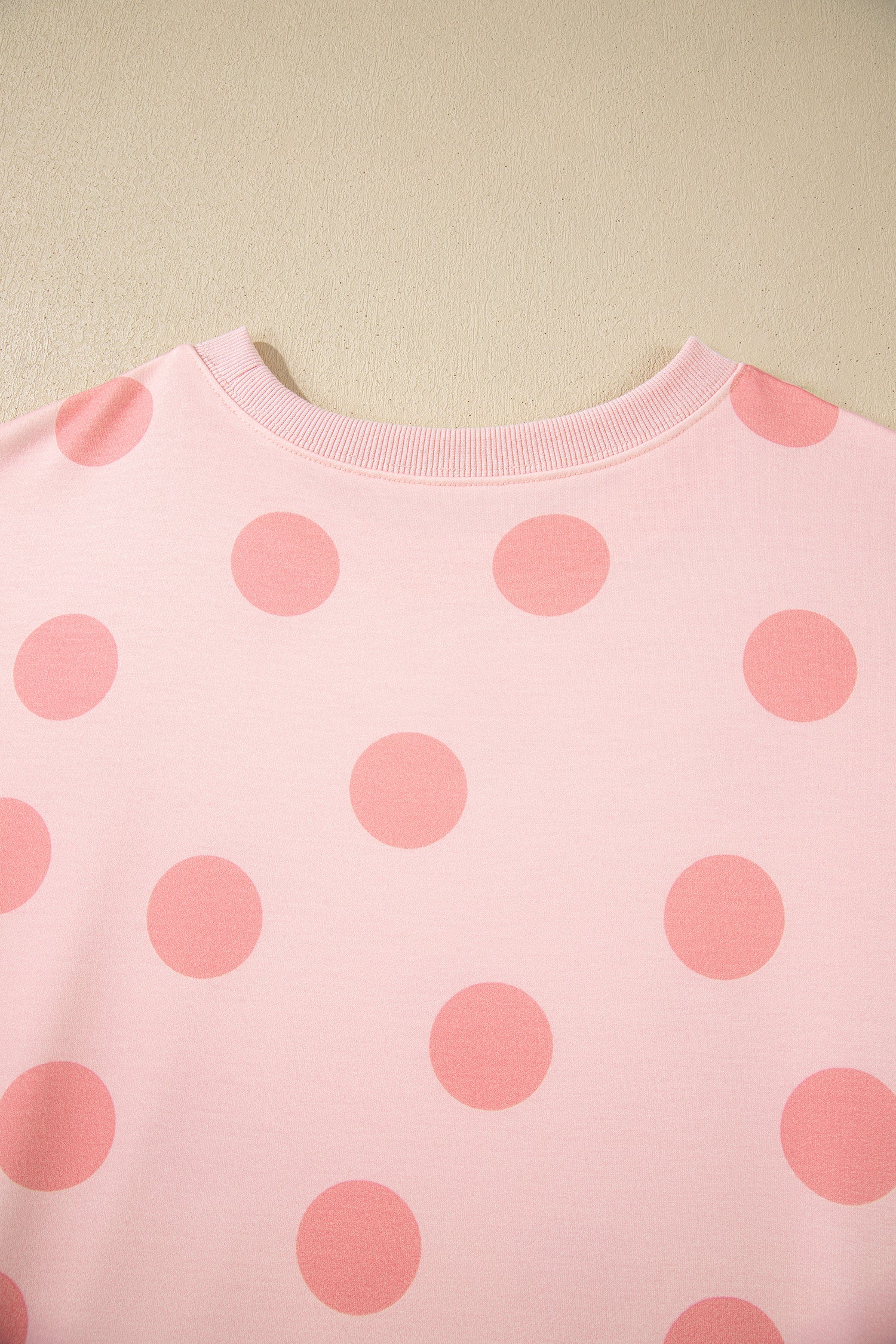 Pink Polka Dot Print Drop Shoulder Pullover Drawstring Shorts Set