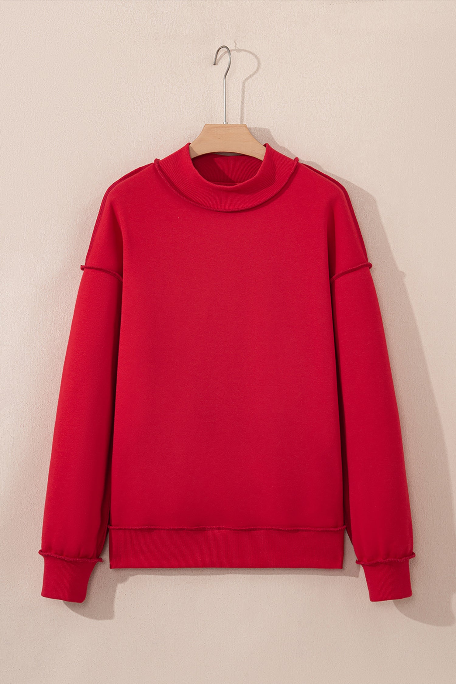 Racing Red Oversize Drop Shoulder Reversible Mock Neck Sweatshirt