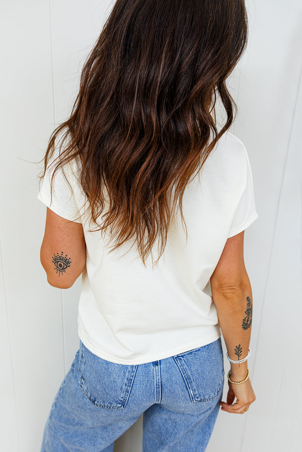 White Leopard Bow Embroidered Cotton Round Neck T Shirt